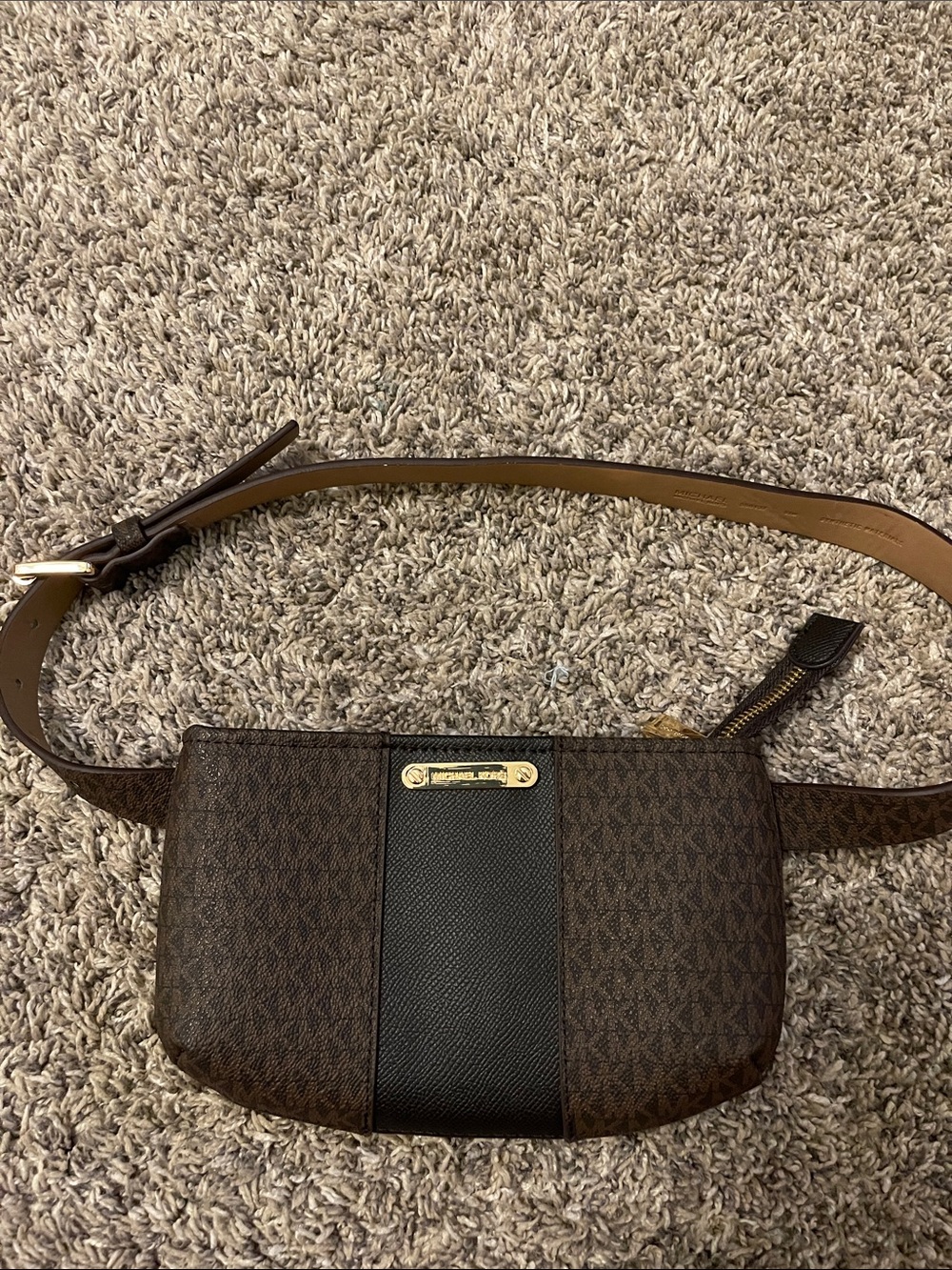 Michael Kors Brown Logo Crossbody Belt Bag with Black Center Stripe brand new!